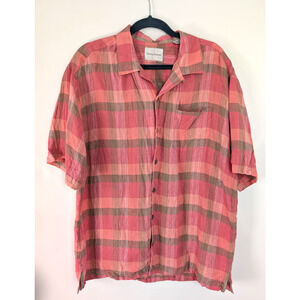 Tommy Bahama Mens 100% Linen Relaxing Casual Lightweight Plaid Button Down Sz L